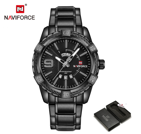 Naviforce NF9117 Men Original Brand Stainless Steel Fashion Sport Full Steel Quartz Waterproof Gold With Original Box Watch M4