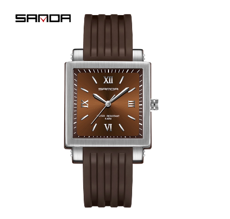 Sanda Business Simple Square Watch Fashion Luxury Casual Waterproof Watch COFFEE