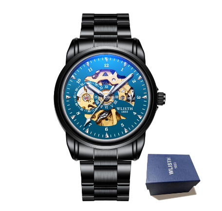 WLISTH automatic watch for men luxury brand waterproof mechanical watches Gold Skeleton Stainless Steel Steel Luminous 3