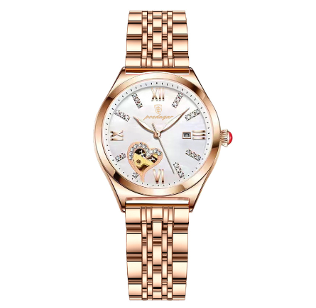 POEDAGAR watch for woman korean style waterproof original elegant stainless steel diamond heart dial calendar luminous watch WHITE