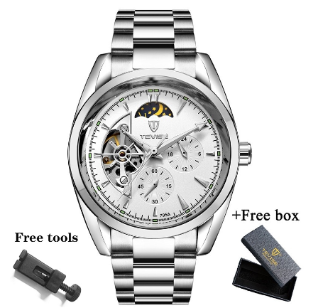 TEVISE Watch for men Automatic analog Skeleton Gold Luxury Stainless Steel Strap Waterproof Tourbillon 795A 9