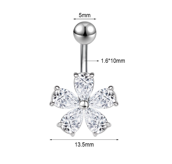 1PC Stainless Steel Navel Ring Crystal Pendant Navel Piercing Butterfly-pattern Wing-shape Heart-shape Prevent Allergy Navel Ring S15