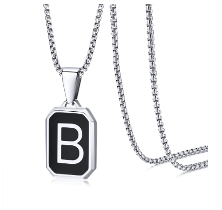 Vnox Brand Fashionable A-Z Letter Men's Necklace, Stainless Steel Simple Pendant, Non Fading Collar, Box Chain Gift Jewelry B