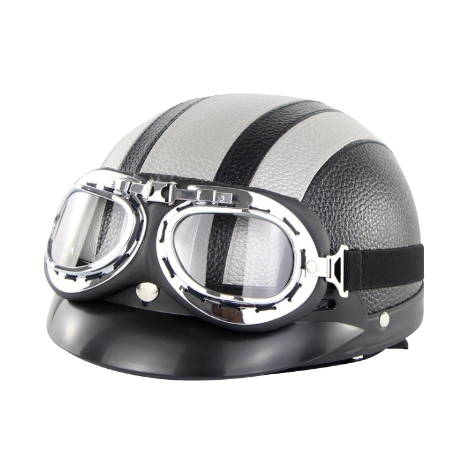 Motorcycle Half Helmet Half Face Safety Helmet Bicycle Helmet With Glasses black and white