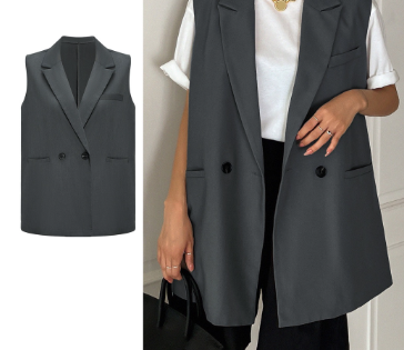 Lovito Women Button Pocket Blazer L61AD001 Dark Grey