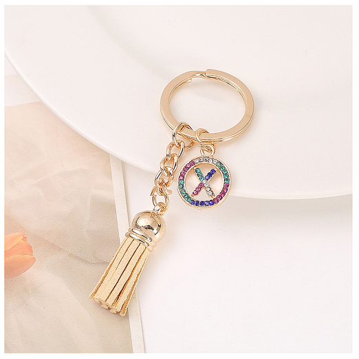 Mini Colorful Rhinestone A-Z Letter Keychains Trendy Tassel 26 Initials Metal Keyring Bag Charms Pendant Key Holder Accessories X