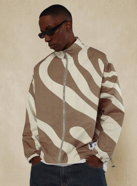 SUMWON Nylon Funnel Neck Zip-Up Track Jackets With Swirl All Over Print