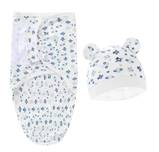 Newborn Baby Muslin Swaddle Blanket Hat Set Swaddle Bedding Wrap Blanket Baby Swaddling S4