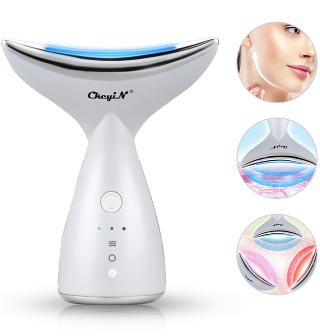 Neck Face Massager Vibration LED Photon Therapy EMS Firming Lifting Wrinkle Removing Facial Beauty Device