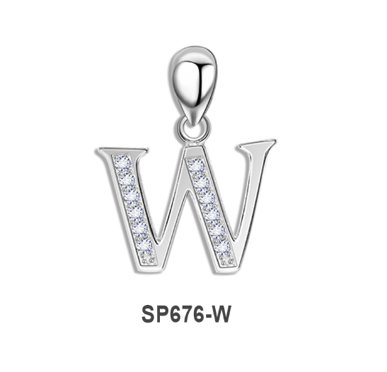 Tom Silver Pendant Initial Letter with Stone A to Z Fashion Accesories 92.5 Sterling Silver SP676 W