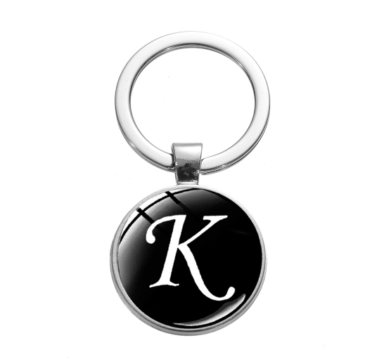 26 English Letters Glass Round Charm Key Ring A-Z Initial Name Keychain Bag Ornaments Car Key Chains Jewelry Gift Accessories K