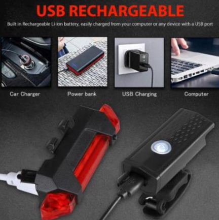 Bicycle Lights Set Waterproof Headligh USB Rechargeable Bike Lamp Taillight Set Bike Front Light
