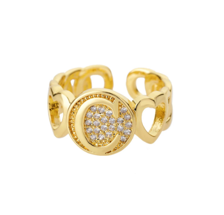 Initial Letter Open Rings For Women Aesthetic Love Heart Wedding Rings Stainless Steel Jewelry Gifts C