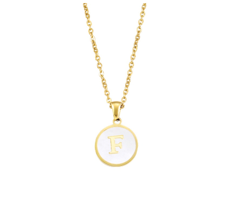 A-Z English alphabet Necklace Simple Alloy Letter Necklace Round Pendant Pendant Chain F