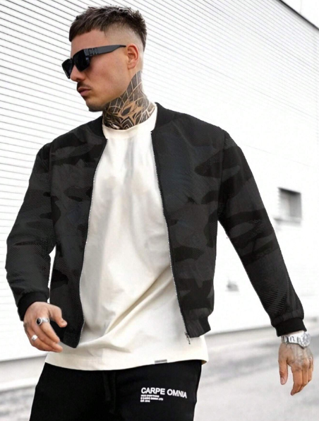 Men Camouflage Zip-Up Long Sleeve Jacket