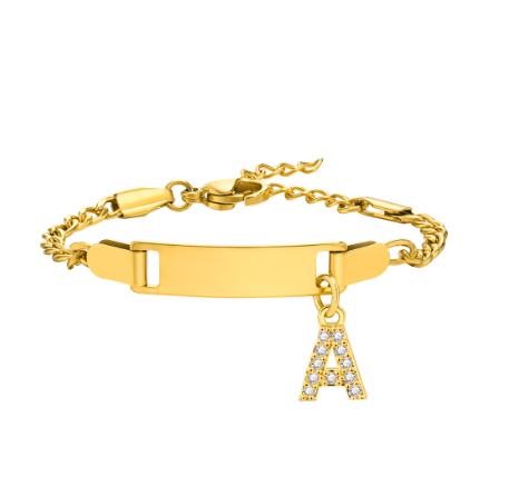 Vnox Baby Name Bracelet with Letter Pendant,Toddler Child ID Bracelet Girl Boy Birthday Gift A