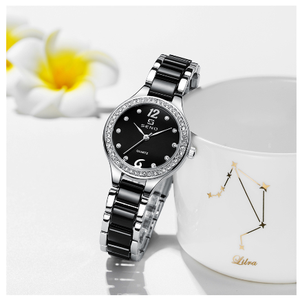 SENO Women Watch Fashion Casual Quartz Wristwatches for Female Elegant Ceramic Strap Watches Waterproof BLACK