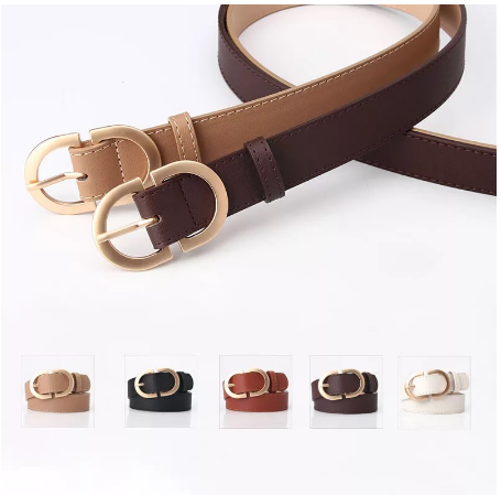 YZ Double D Buckle Women Unisex Vintage Metal Boho Leather Waist Belt