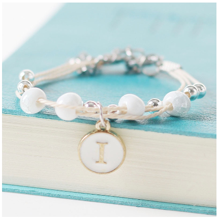 Fashion Ceramics Beads Letters A-Z Bracelet Elastic Chain Bangle Women Men Couple Jewelry Gifts I