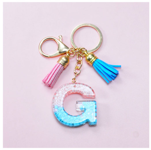 A-Z 26 Letter Silicone Beads Filling Keychain Candy Color Name Initial Resin Keyring DIY Accessories Women Bag Ornaments G