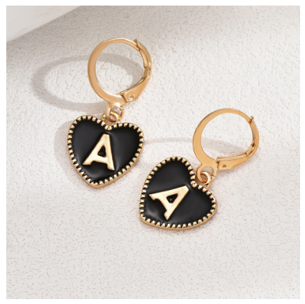 1 Pair Letter Heart Earring Gold Color Hoop Earrings For Women Fashion Alphabet Dangler Initials Ear Accessories Jewelry Gifts A