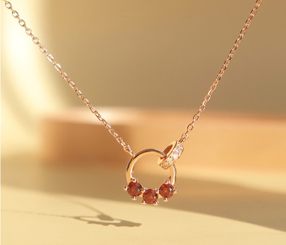 Silver Necklace Female Garnet Double Interlocking Clavicle Chain