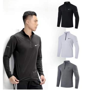 Men's Compression tights Training Fitness High Neck Long Sleeve with Zipper Running/Gym/Biking