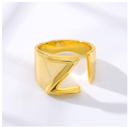 Maxzone Fashion Adjustable Open Gold Initial Rings For Women Stainless Steel A-Z Letter Ring Ladies Meaningful Wedding Jewelry Gift Z