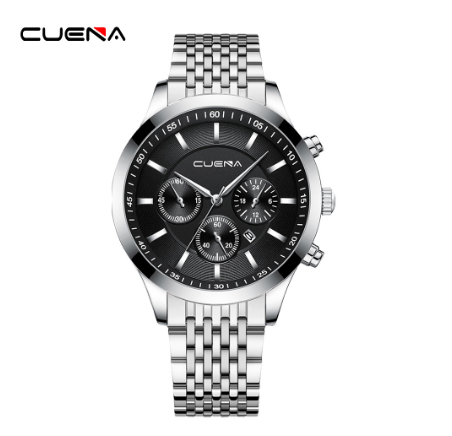 Original CUENA Men's Watches Fashion Brand Stainless Steel Casual Business Quartz Analog 3ATM Water Resistant 6040 001
