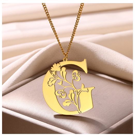 Beauty Flower A-Z Letter Necklaces for Women Men Stainless Steels Flower Initial Pendant Necklace G