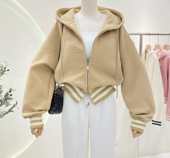 Lovito Women Zipper Fabric Stitching Coat Lne19160 Khaki