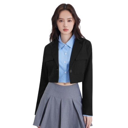 Lovito Women Button Pocket Blazer L58Ad062 (Black)
