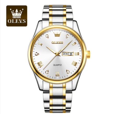 OLEVS Watch For Men Water proof Quartz Man Mens Watches Original Relo Sliver With Box Business Calendar Steel Belt Gold Luminous 004
