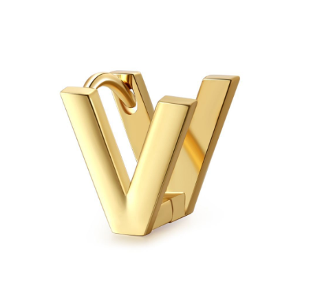 Unique Design Initial Letter Earrings 18K Gold Double Layer Letter Earrings Jewelry Single V
