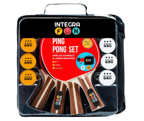 Ping Pong Paddle Set - 4 Wood Ping Pong Paddles - Ergonomic Grip - 8 Tournament Table Tennis Balls - Paddle Case - Professional/Casual Play - Portable Table Tennis Set .- Family Table Games
