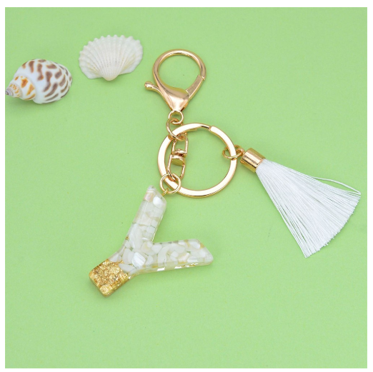 1Pc Gold Tassel Alphabet Keychain English Letter Keyring Glitter Gradient Resin Gold Leaf Crafts Car Mirror Handbag Charms Y