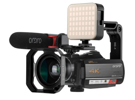 Ordro HDR-AC5 4K 24MP 12x Optical Zoom Camcorder 1080P 60fps Digital Camera Ultra HD WiFi Live Streaming Video Camera For YouTube