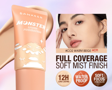 BANXEER Liquid Foundation Waterproof BB Cream Full Coverage 12H Lasting Oil Control Makeup Face -30ML