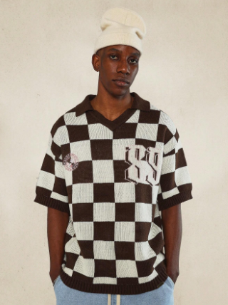 SUMWON Oversized Checkboard Knit Polo With Number Detail