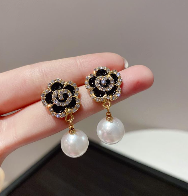 Flower Pearl Drop Dangle Earrings Women