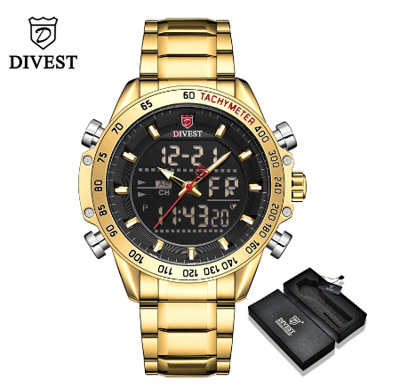 DIVEST Top Brand Luxury Men's Watches Digital Fashion Chrono Sport Casual Clock Waterproof Military Watch Men Original GOLD