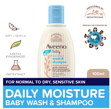 Aveeno Baby Daily Wash & Shampoo 100ml - Newborn, For Sensitive Baby Skin, Baby Care, Baby Bath