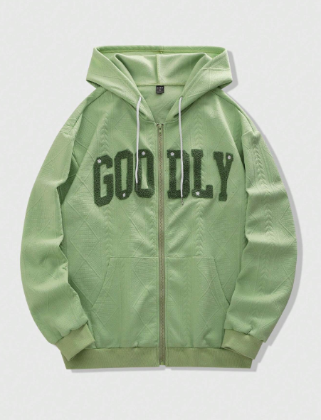 Manfinity Men`S Hooded Letter Print Zip-Up Casual Everyday Fashion Jacket & Outerwear