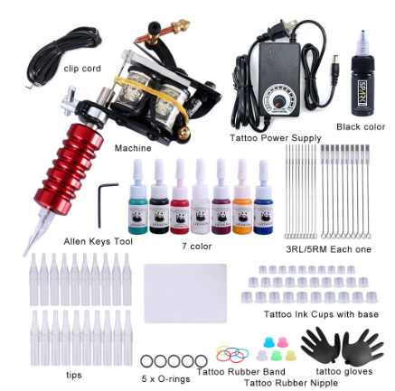 New Machine Tattoo Kit for Beginners Tattoo Power Supply Kit Pro Tattoo Machine 6 Tattoo Inks