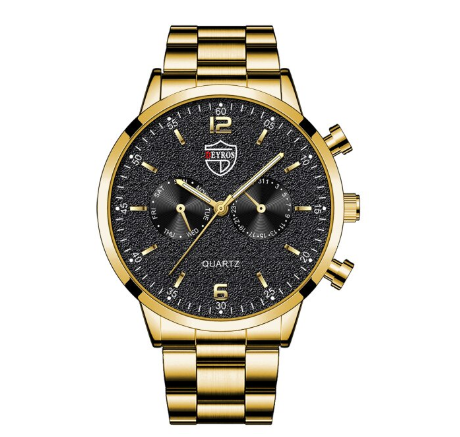 Quartz Stainless Steel Black Dial Men Fashion Wristwatch Men Relo Watch STEEL GOLD BLACK