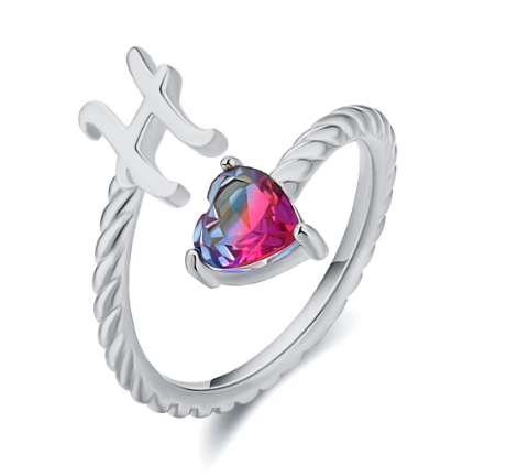 Letter Ring 925 Silver 26 Letters A-Z Initial Ring Open Gradient Zircon Ring for Women Jewelry Gift H