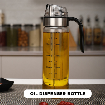 Locaupin 550ml Borosilicate Glass Bottle Kitchen Oil Dispenser with Handle Easy Refill Measuring Jar