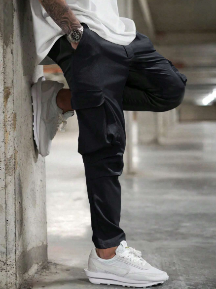 Manfinity Homme Men's Solid Color Casual Pants With Pocket Design For Everyday Wear