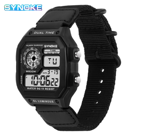 SYNOKE Men's Watch Nylon Strap Luxury Fashion Waterproof Sport Watch Digital Watches For Men and Women BLACK