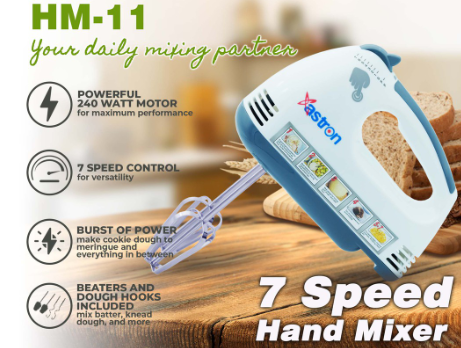 Astron HM-11 7-Speed Electric Hand Mixer (Gray)